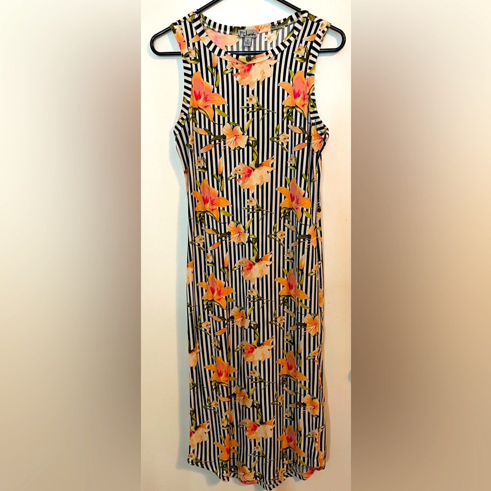 Floral black strip dress